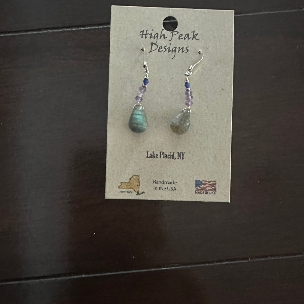 NWT Brand new silver, green & purple dangle earrings by High Peak Designs.